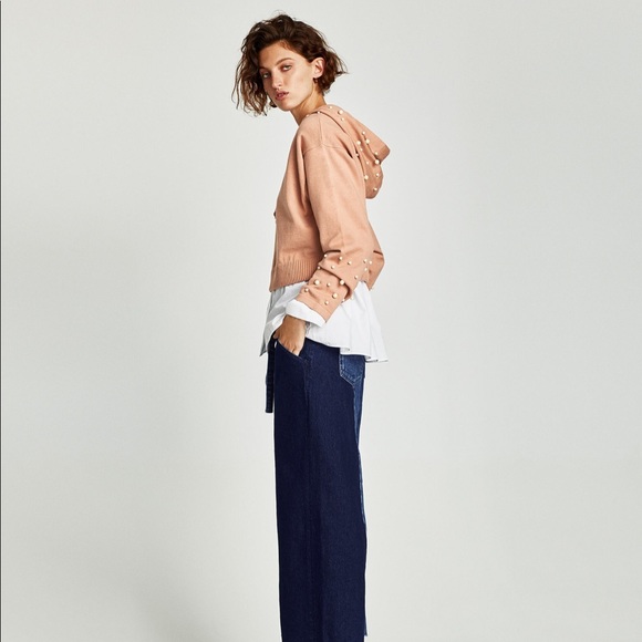 NWT ZARA knit hooded pearl pink sweatshirt top L - Picture 5 of 8
